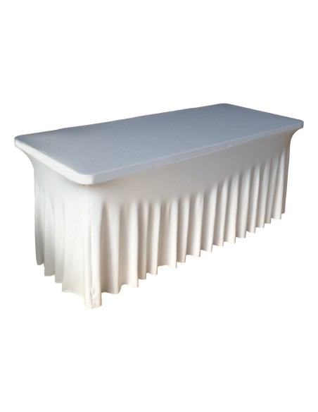 Housse Ondulée Spandex BLANCHE pour table pliante rectangle 152cm x 76cm