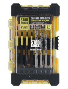 Coffret embouts de vissage et perçage Tx, Pz, Ph, Hex, forets bois – 37 pièces - STAR BLOCK