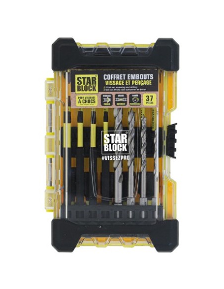 Coffret embouts de vissage et perçage Tx, Pz, Ph, Hex, forets bois – 37 pièces - STAR BLOCK