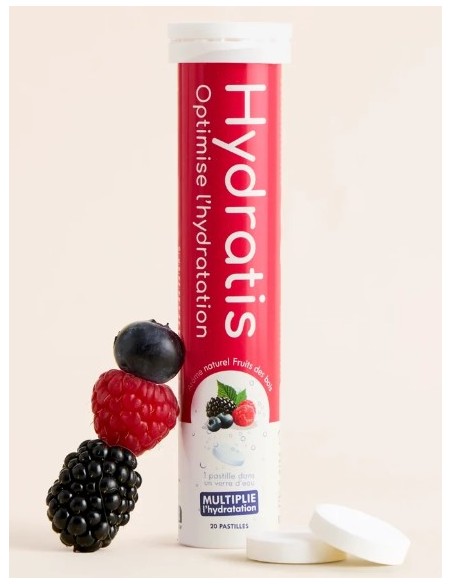 HYDRATIS - Solution d'Hydratation Aux Sels Minéraux 20 Comprimés Effervescents - Saveur Fruits des bois