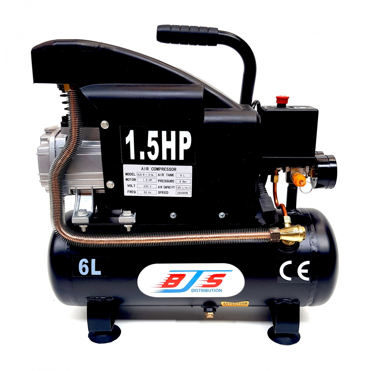 Compresseur d'air coaxial 6 L, 1,5 cv, électrique - BJS Matériel TP