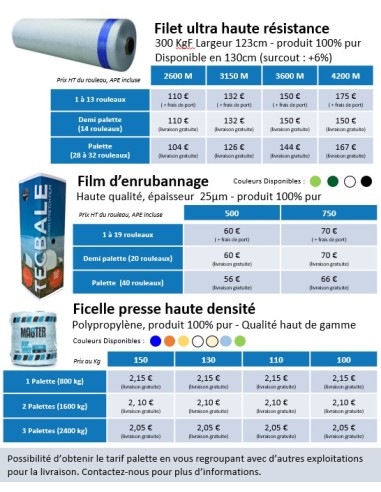 Filet 2600 m ( par palette de 32 rouleaux )