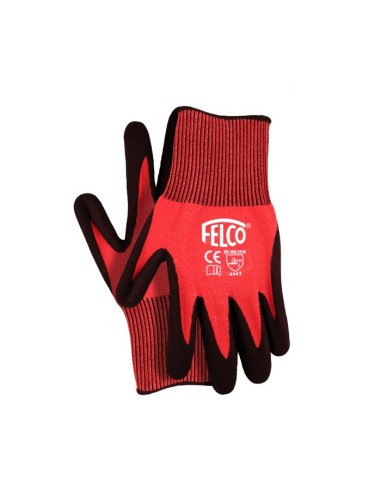 Gants de travail constitués d’un tricot en fibre HPPE jauge 13 et enduit de nitrile, rouge et noir