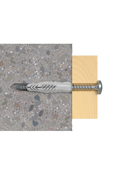 Cheville tous matériaux UX 6 x 35 RH avec collerette et crochet rond Boîte de 25 Cheville tous matériaux UX 6 x 35 RH avec collerette et crochet rond Boîte de 25