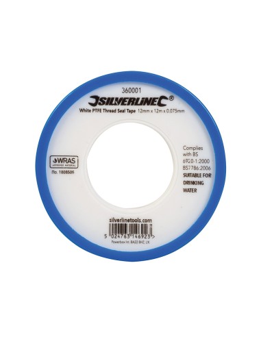 Ruban d'étanchéité pour filetage PTFE blanc Silverline 10 pièces