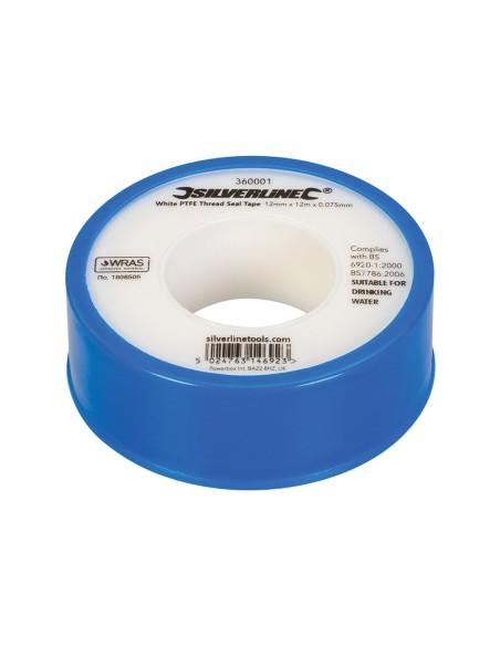 Ruban d'étanchéité pour filetage PTFE blanc Silverline 10 pièces