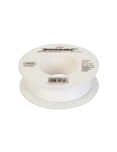 Ruban d'étanchéité pour filetage PTFE blanc Silverline 10 pièces