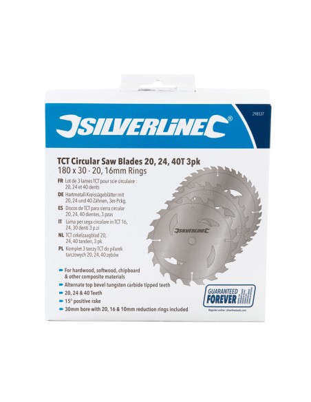 Lames de scie circulaire 20, 24, 40 TCT Silverline 3 pièces